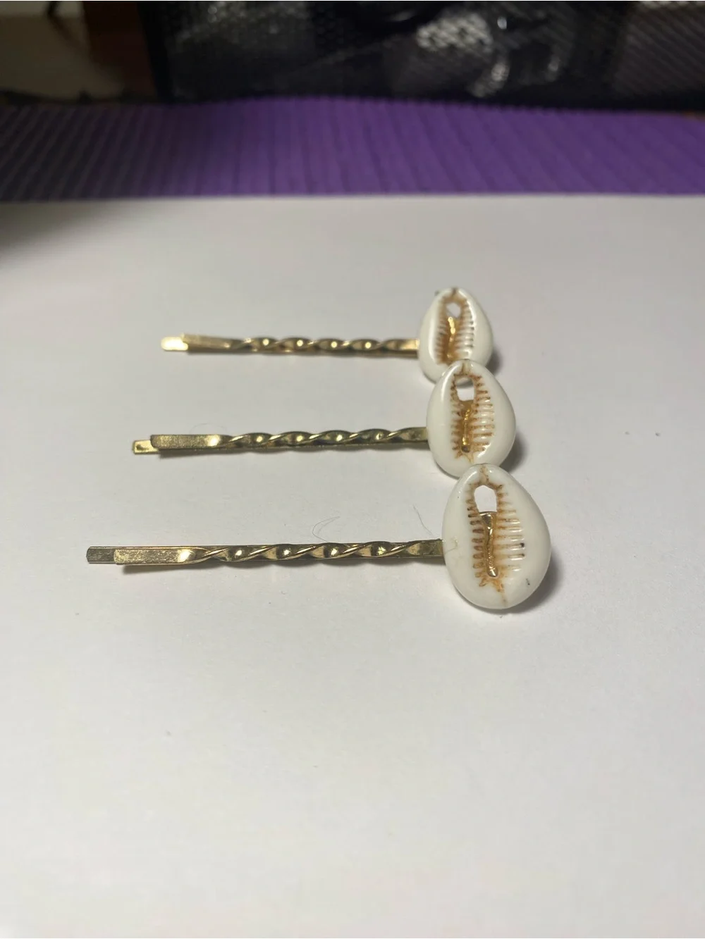 Gold Hair Pins with White Cowrie Shell Charms - Women Hair Accessory